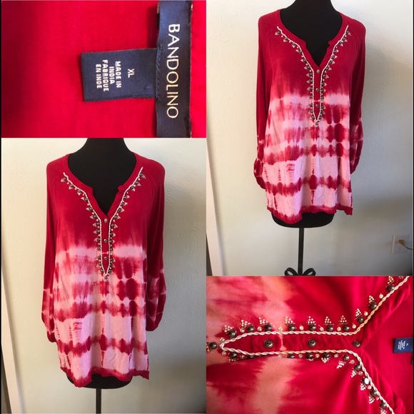 Bandolino Tops - Boho Red Shiboridye tie dyed shirt